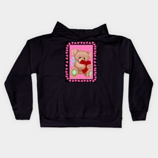 Valentine Teddy Bear Cartoon Fantasy Abstract Print Kids Hoodie